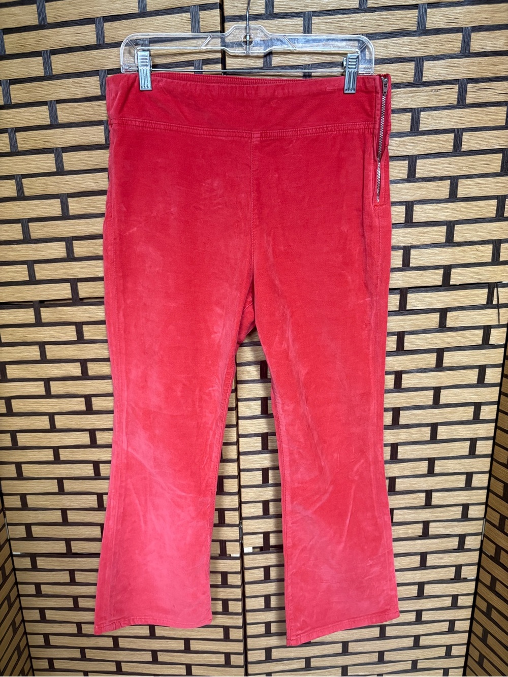 Free People Coral/Red In My Feelings Velvet Crop Flare Pants Size Medium